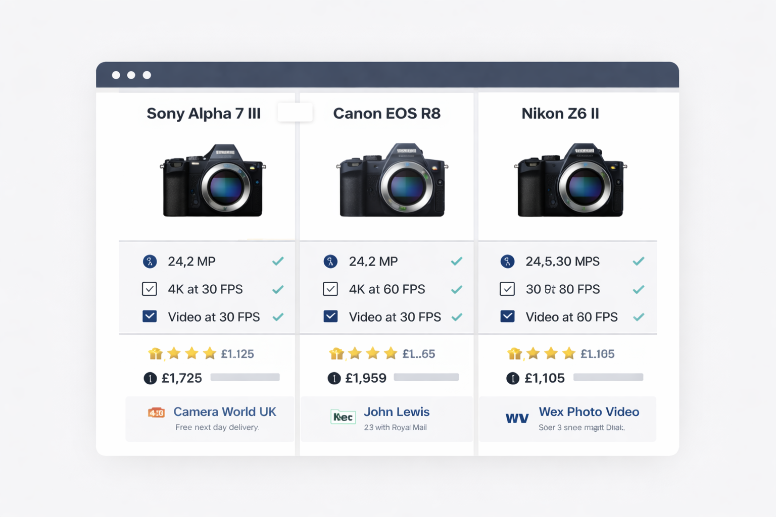Price comparison example on Price Pilot